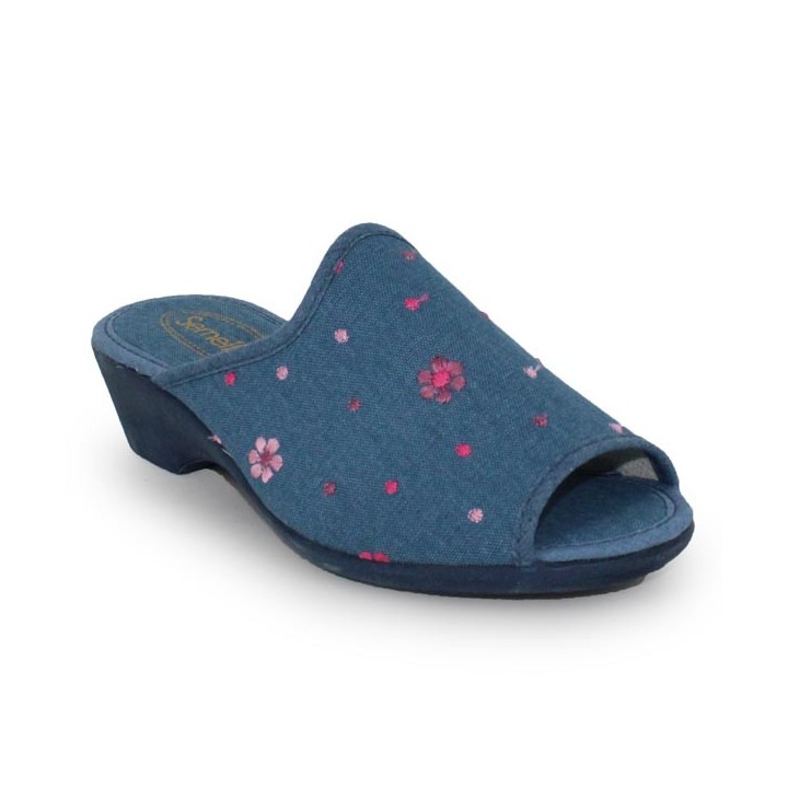 Chaussons mule femme bleu à talon semelflex Sabrine