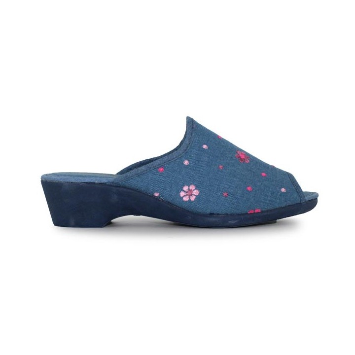 Chaussons mule femme bleu à talon semelflex Sabrine