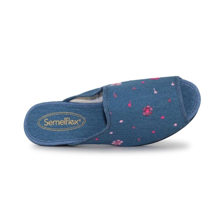 Chaussons mule femme bleu à talon semelflex Sabrine