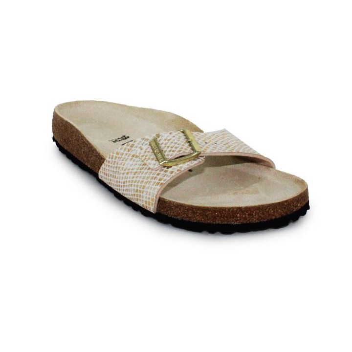 mule femme simple boucle beige dore Birkenstock Madrid