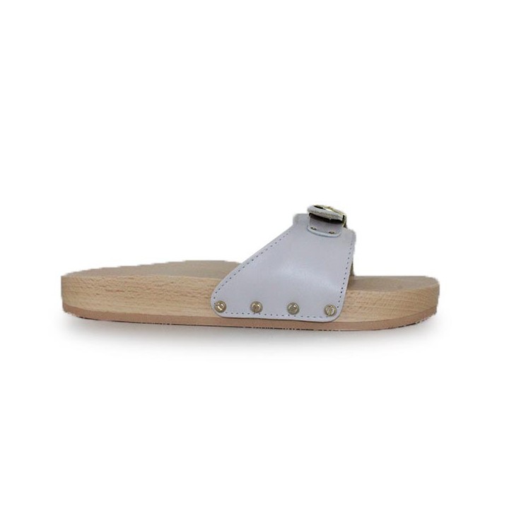 mule plate femme en cuir blanc Scholl Pescura Flat