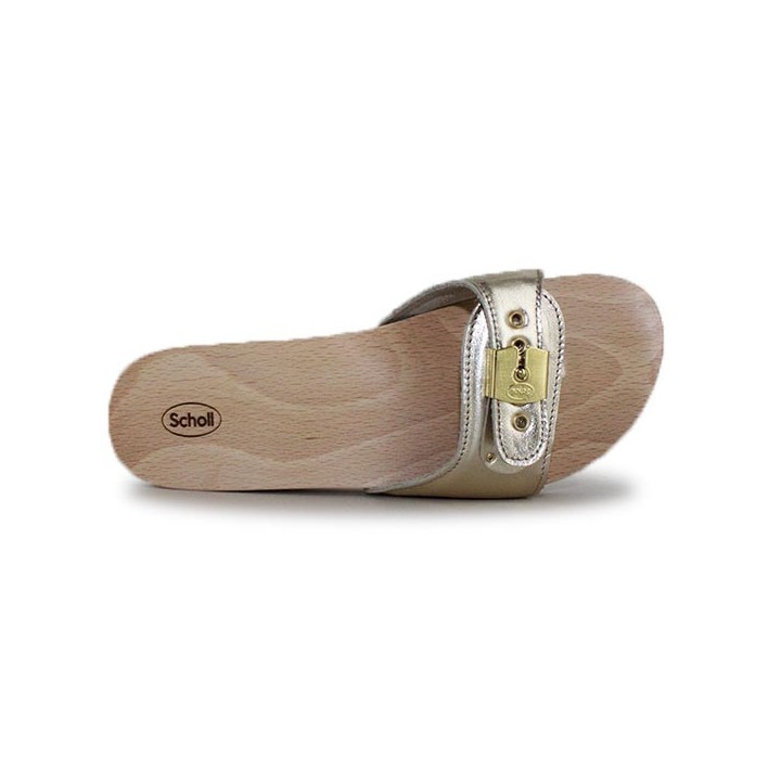 mule femme semelle bois Scholl Pescura Flat Gold
