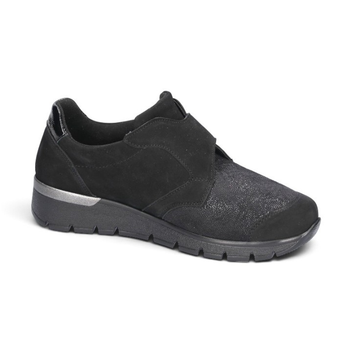 chaussures velcro noires pieds larges et sensibles femme Waldläufer 626K32