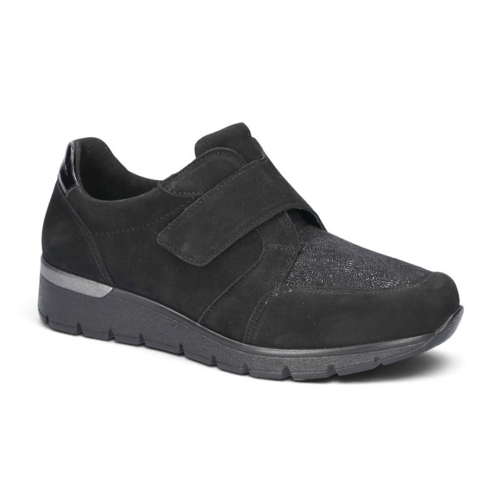 chaussures velcro noires pieds larges et sensibles femme Waldläufer 626K32